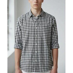 J. Crew Mens Lightweight Black & White Gingham Button-Up Shirt Size L